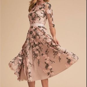 BHLD Linden size 14 light pink embroidered belted midi tea length dress.